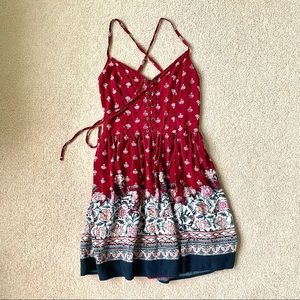 Hollister Red Print Dress Crossback Straps